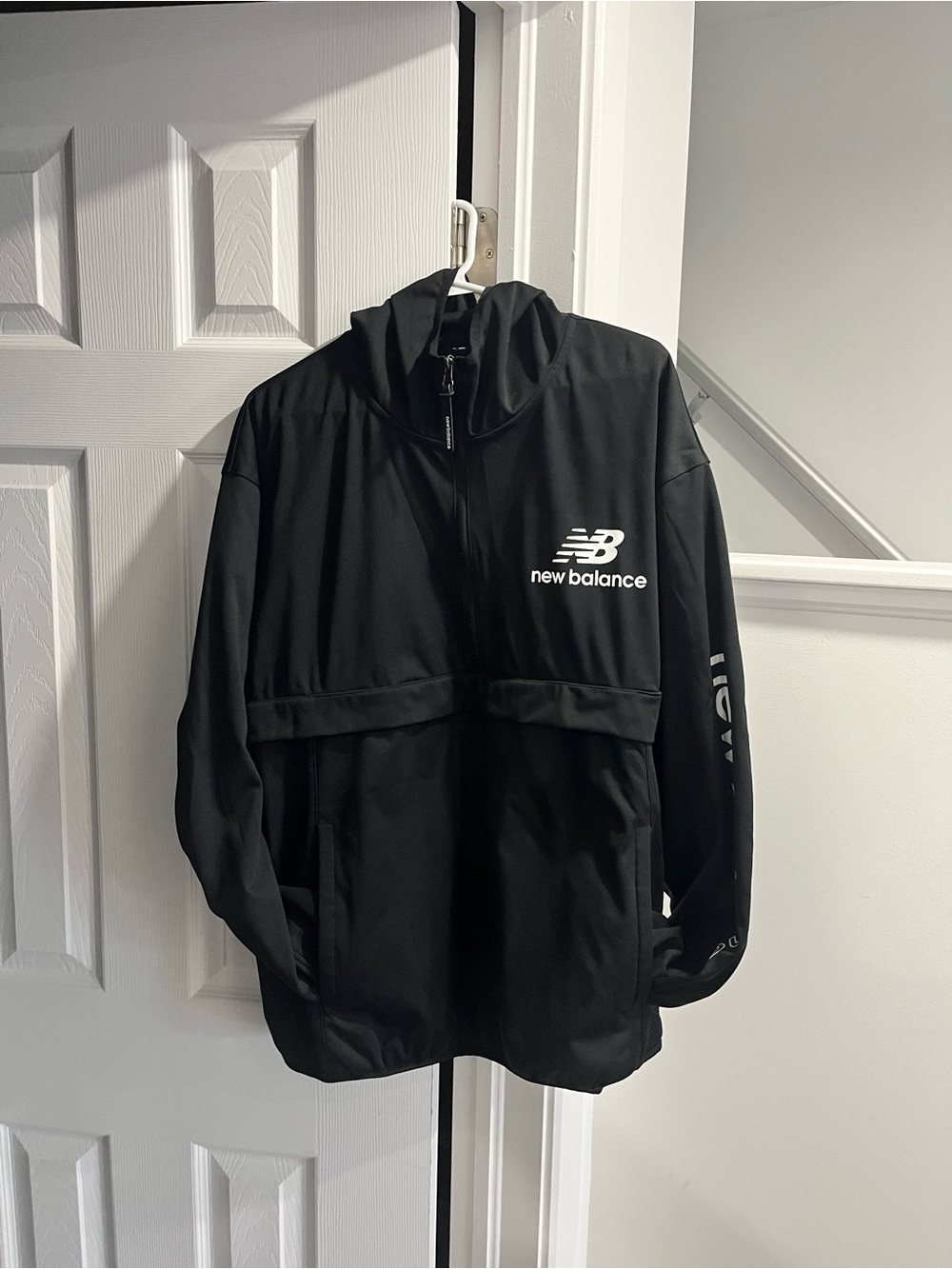 New Balance Men's Black Hooded Pullover Windbreaker